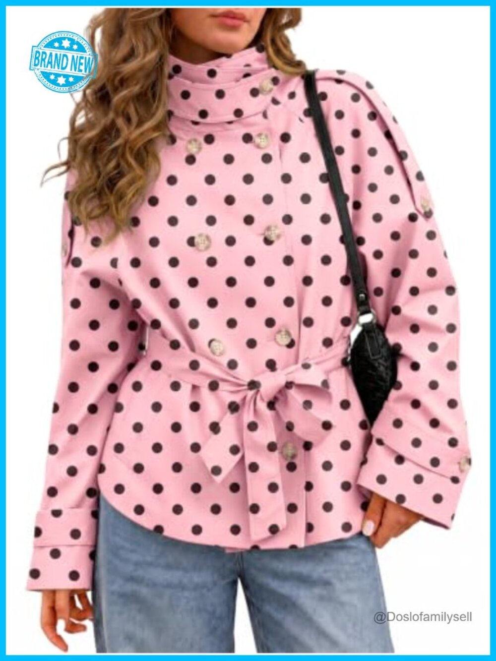 Womens Cropped Trench Coat Double Breasted Tie Waist Polka Dot Fall Jacket